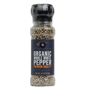 White Pepper - Whole (Organic) with Grinder - Chef's Choice. 120gr